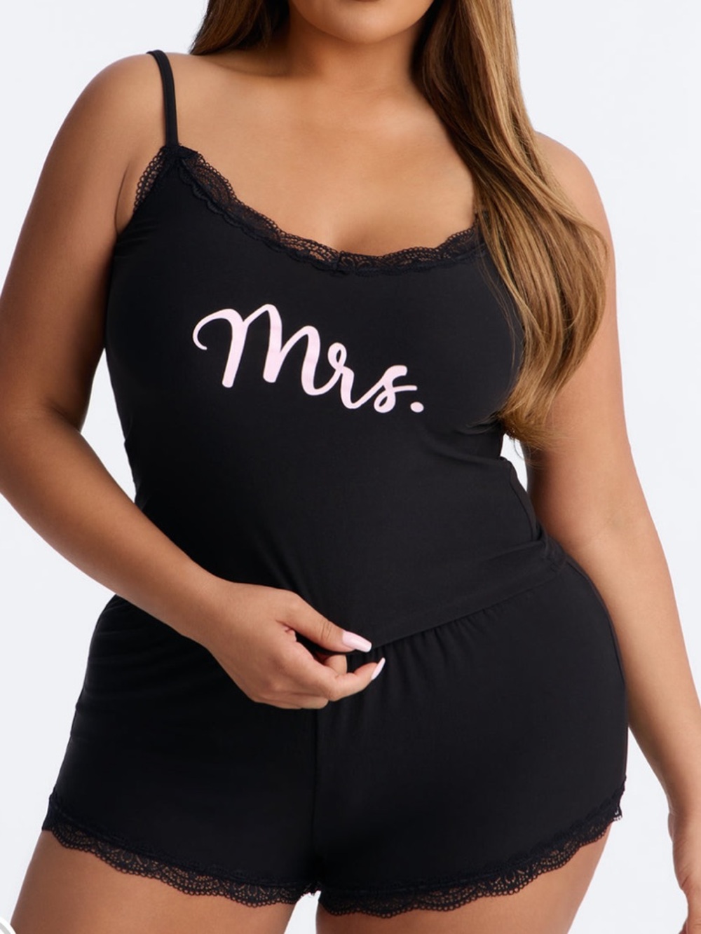 Mrs. Lace-Trim Black Cami Short Sleep Set